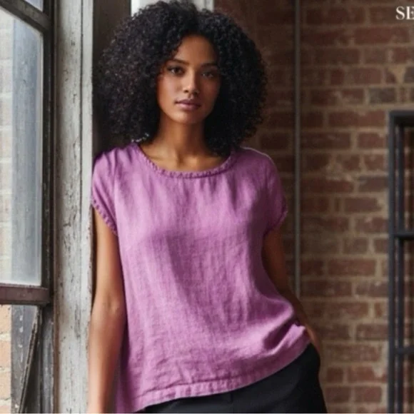 C&C California Lavender Linen Blouse - Picture 1 of 4